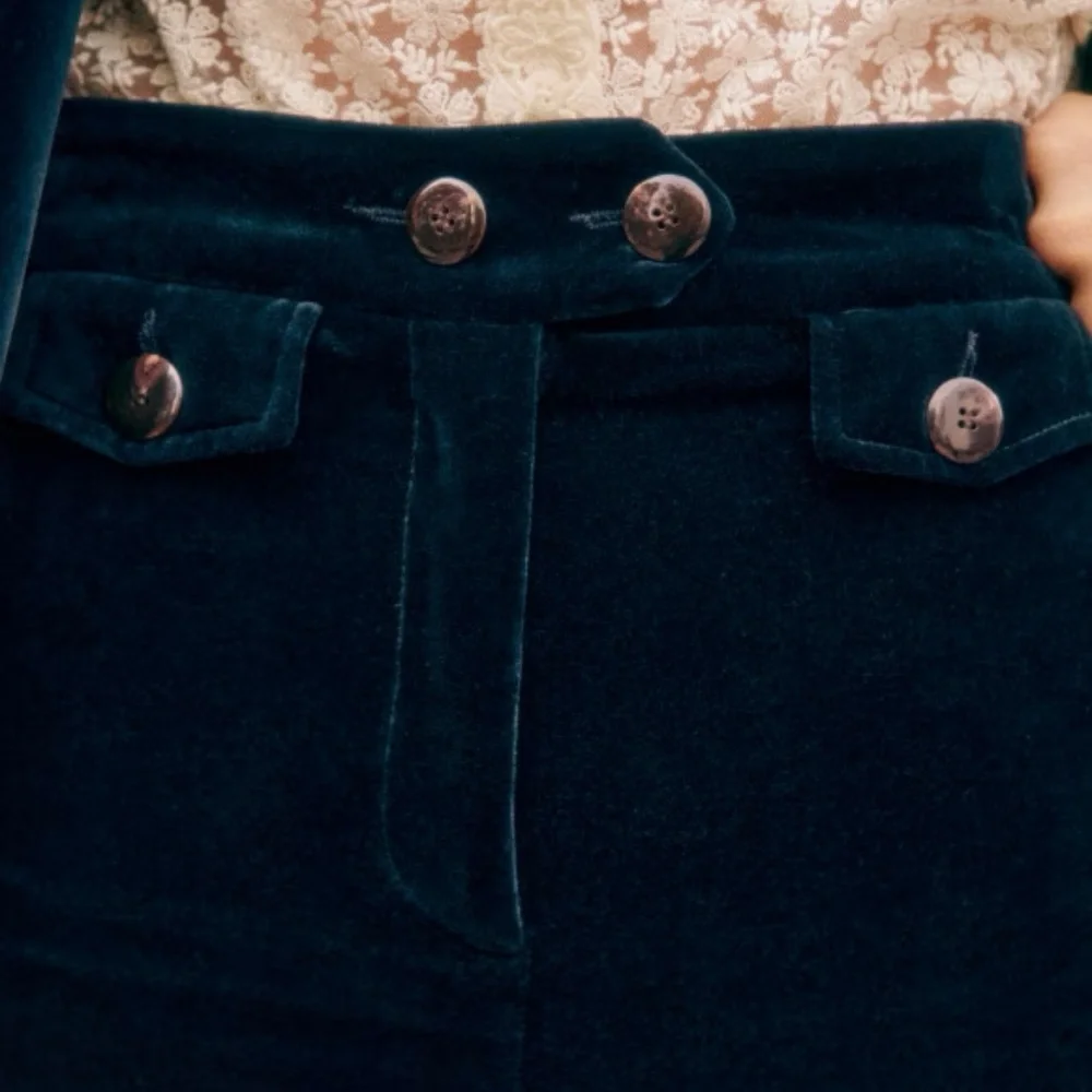 Sezane Velvet Florentine Trousers in Dark Blue Size 34